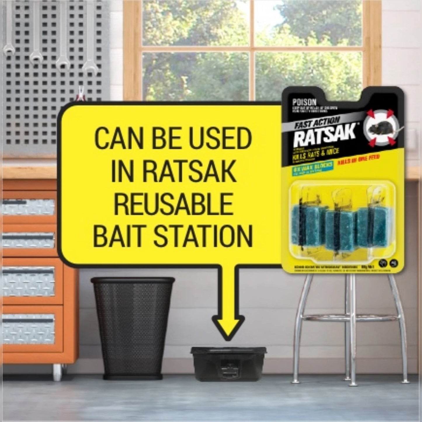 Ratsak 80g Fast Action Wax Blocks - Quick Rodent Control, Indoor/Outdoor Use