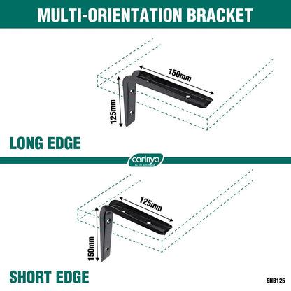Carinya Black Angle Bracket 125x150mm, Durable Steel, Indoor/Outdoor Use, 35kg Capacity
