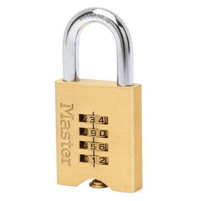 Master Lock 50mm Brass Resettable Combination Padlock, 4-Digit, Hardened Steel Shackle