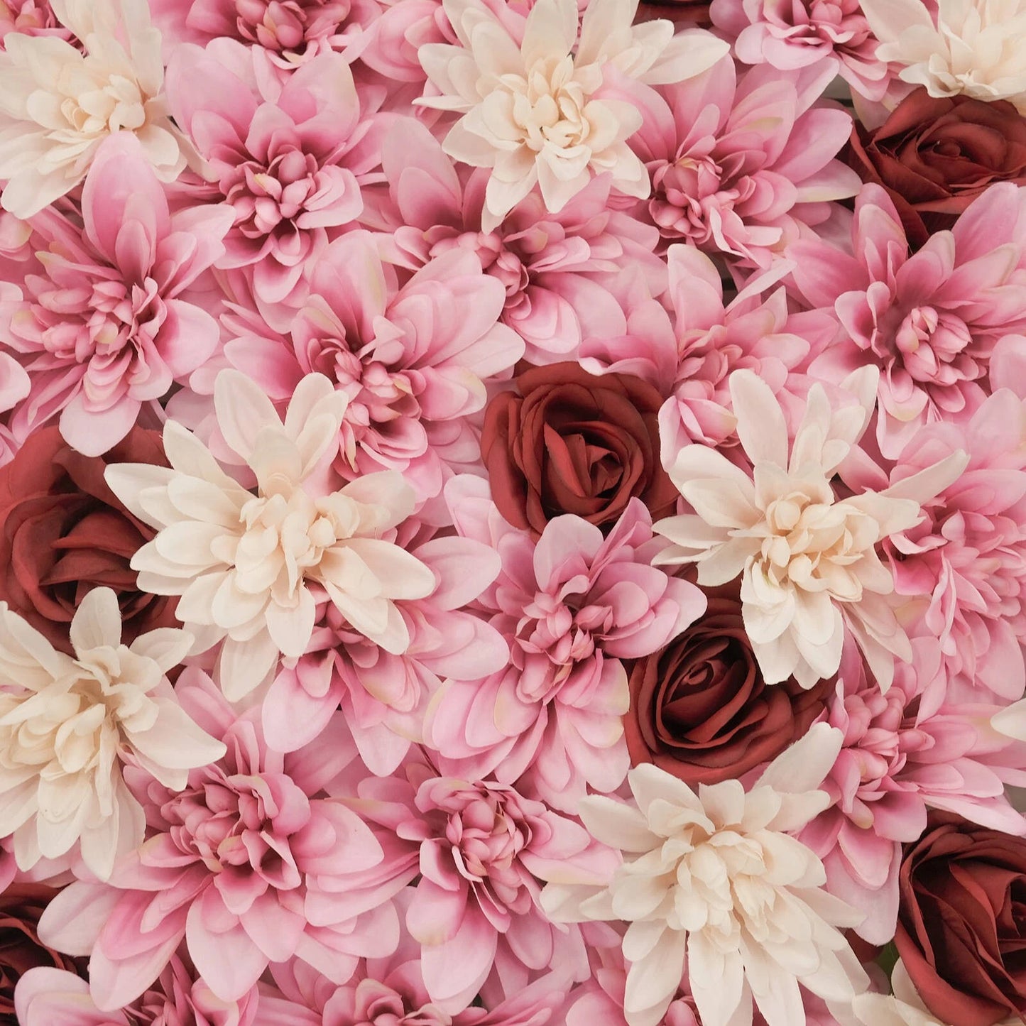 UN-REAL Dahlia & Rose Flower Hedge Tile 50x50cm, Realistic, Maintenance-Free Decor