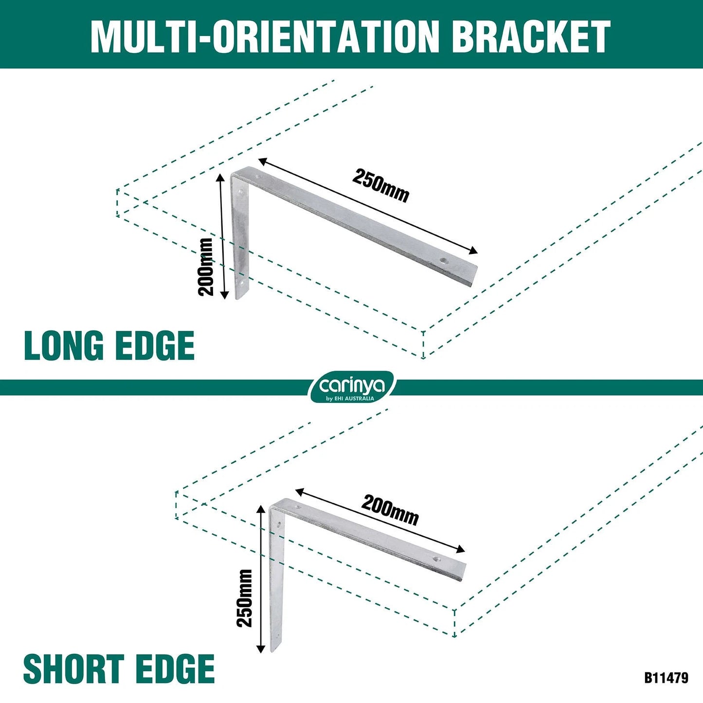 Carinya Heavy Duty 250x200mm Galvanised Angle Bracket 225kg Load Capacity