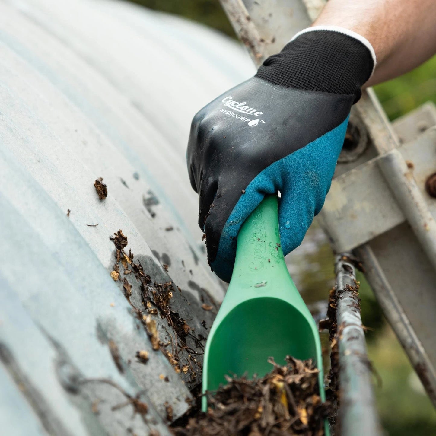 Cyclone Poly Gutter Scoop - Lightweight, Durable, Extra Long Handle, Drainage Holes, Lifetime Guarantee