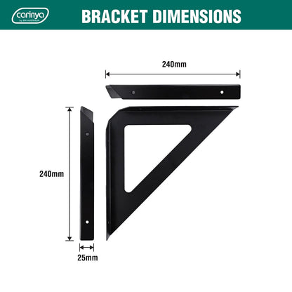 Carinya Black Triangle Stayed Bracket 240x240mm, 100kg Load, Indoor/Outdoor Use