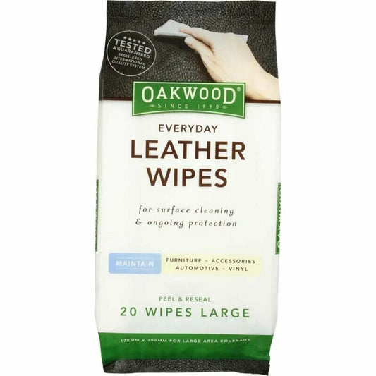 Oakwood Leather Polish Conditioner Wipes 20pk - Cleans, Conditions, Restores (3 Packs)