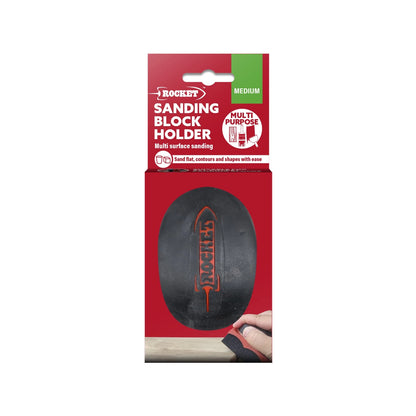 Rocket Sanding Block Holder with Medium Grit Sponge, Ergonomic, Multi-Surface, Wet/Dry Use