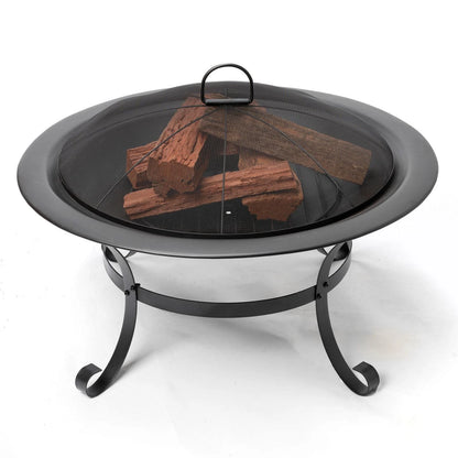 Jumbuck Round Steel Fire Pit, 76cm, Portable, Black, Outdoor Use, 360° Fire View