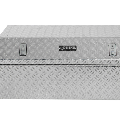 Rhino Aluminium Checkerplate Tool Box 1110x600x475mm, Weather-Resistant, Gas Struts