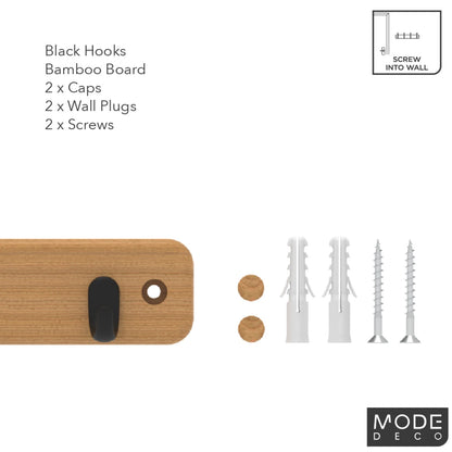 MODE 4 Bamboo Key Rack with Black Hooks - Durable, Easy Install, Stylish Design