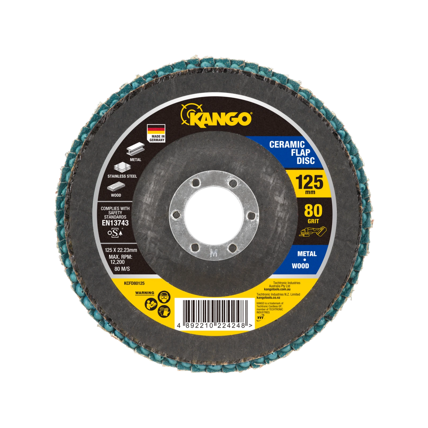 Kango 125mm 80G Ceramic Flap Disc, Self-Sharpening, Angle Grinder Compatible