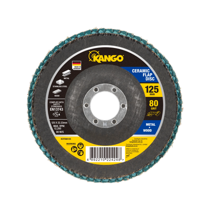 Kango 125mm 80G Ceramic Flap Disc, Self-Sharpening, Angle Grinder Compatible