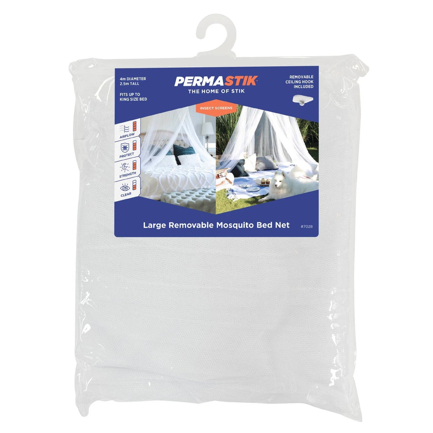 Permastik Large Mosquito Bed Net Kit, Fits King Beds, Polyester Mesh, Easy Install