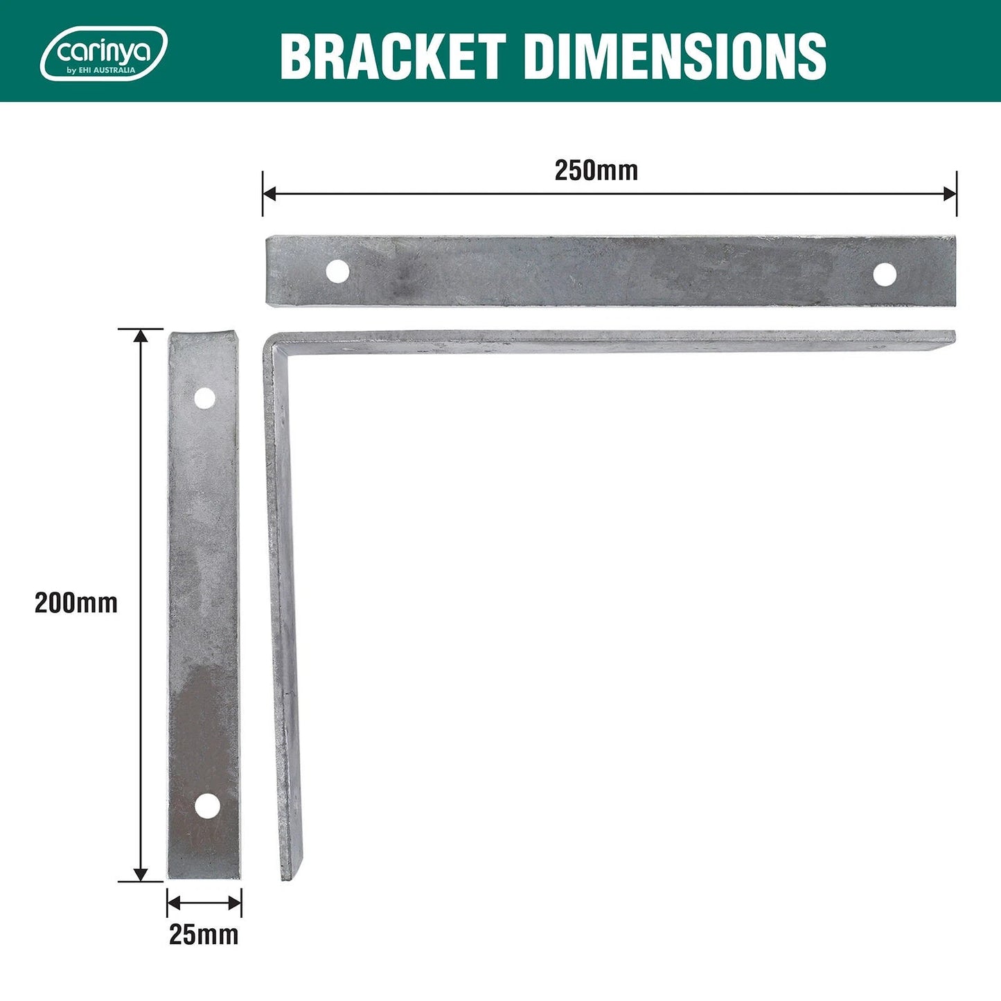 Carinya Heavy Duty 250x200mm Galvanised Angle Bracket 225kg Load Capacity