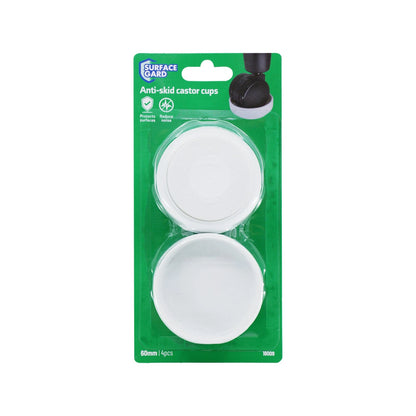 Surface Gard 60mm White Non-slip Castor Cup 4 Piece - Floor Protection & Versatile Compatibility