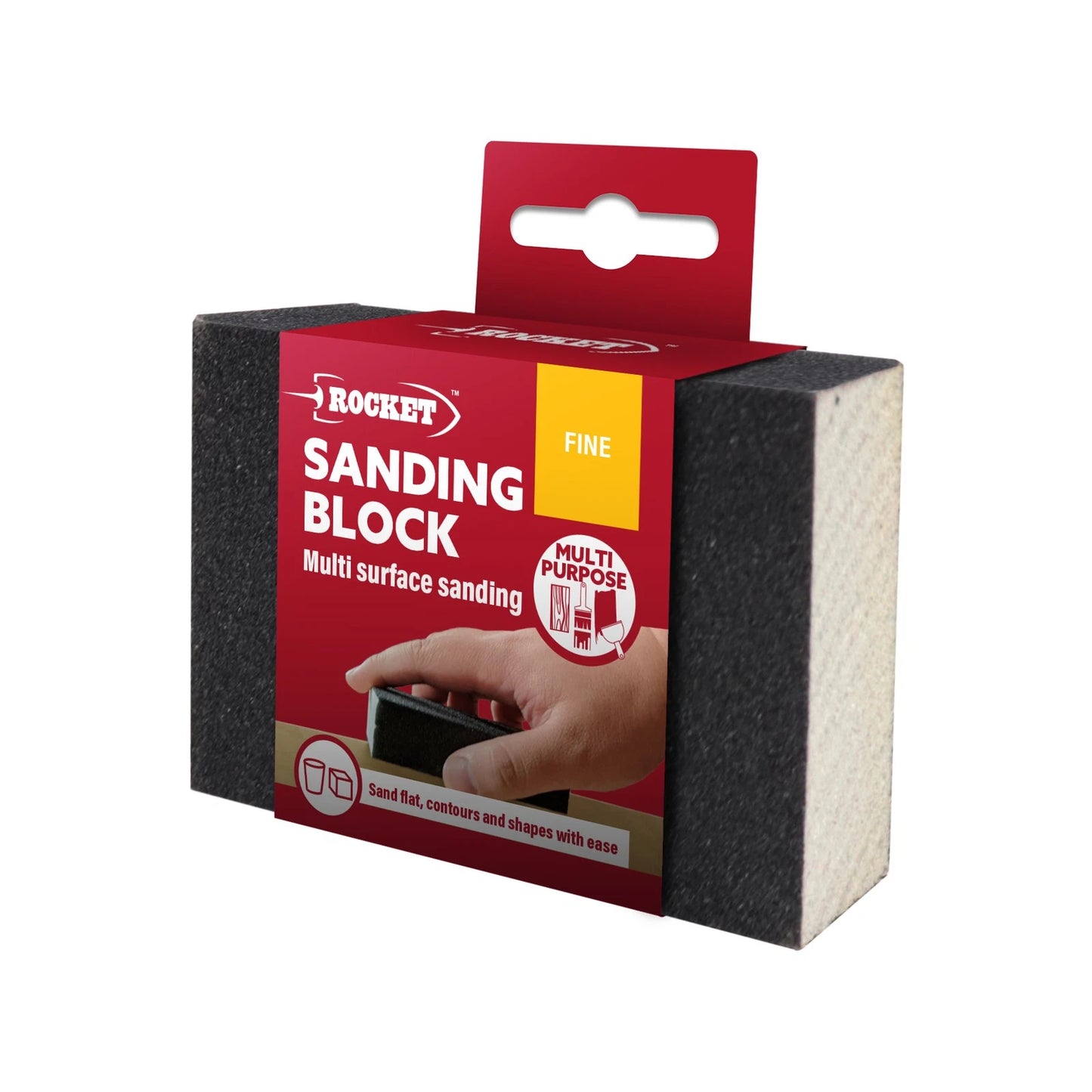 Rocket Fine Sanding Sponge - Flexible Multi-Surface, Fine Grit, 70x25x100mm, Black