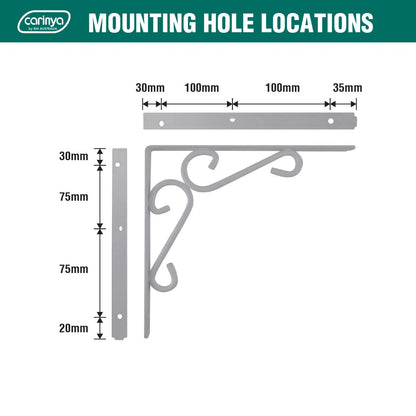 Carinya Heavy Duty 250x200mm White Scroll Bracket, 200kg Load, Indoor/Outdoor Use