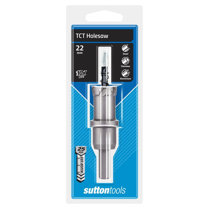 Sutton Tools 22mm TCT Holesaw - Tungsten Carbide Teeth, Precision Cuts, Versatile Use