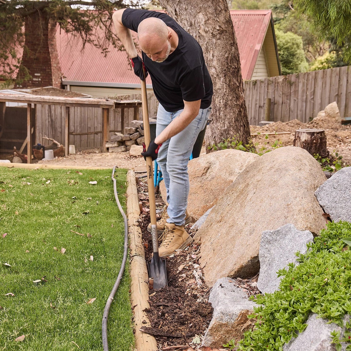 Trojan Timber Long Handle Trenching Shovel, Durable Carbon Steel Blade, Comfortable Grip