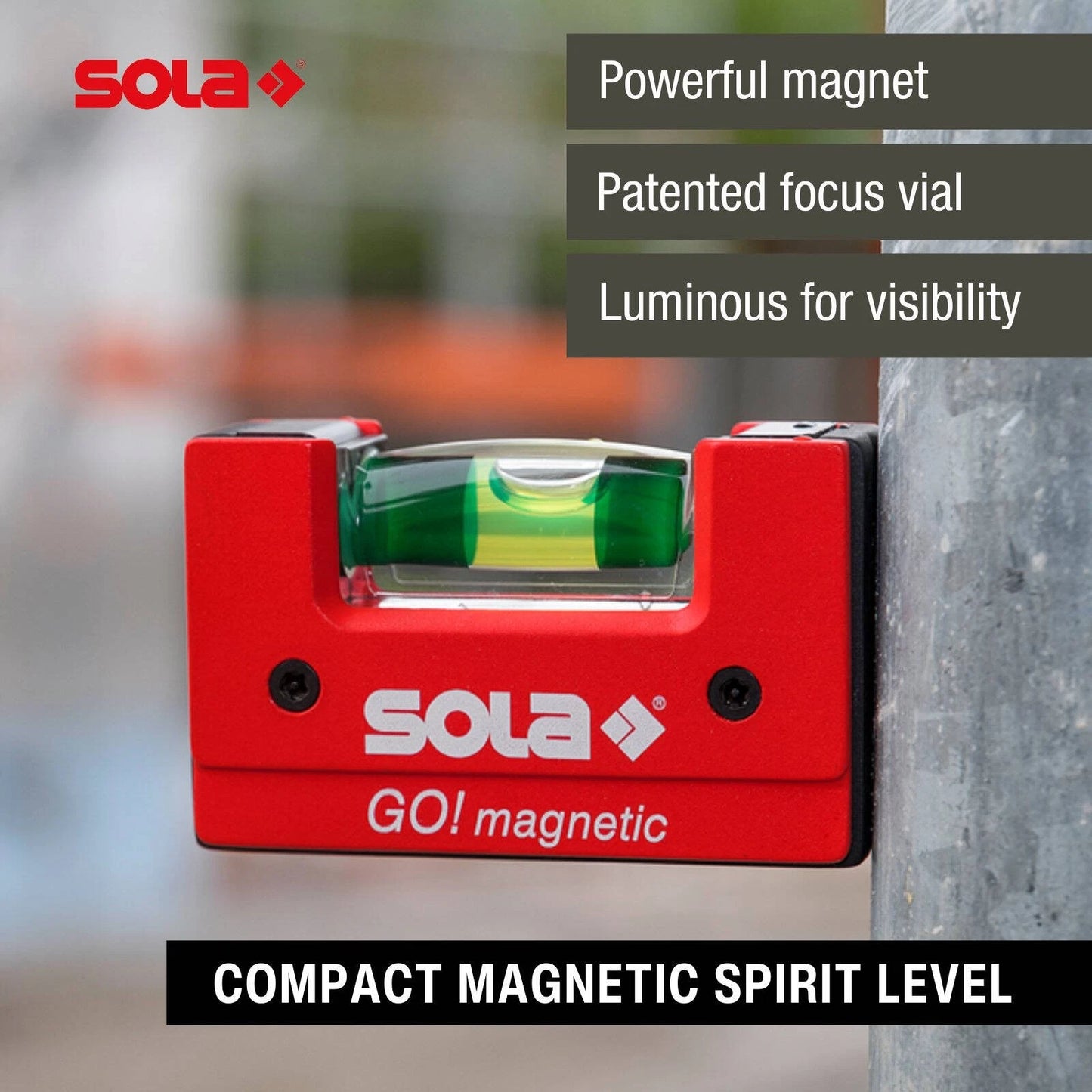 SOLA Mini Compact Spirit Level with Magnetic Clip, Focus Vial, V-Groove, Luminous Backing