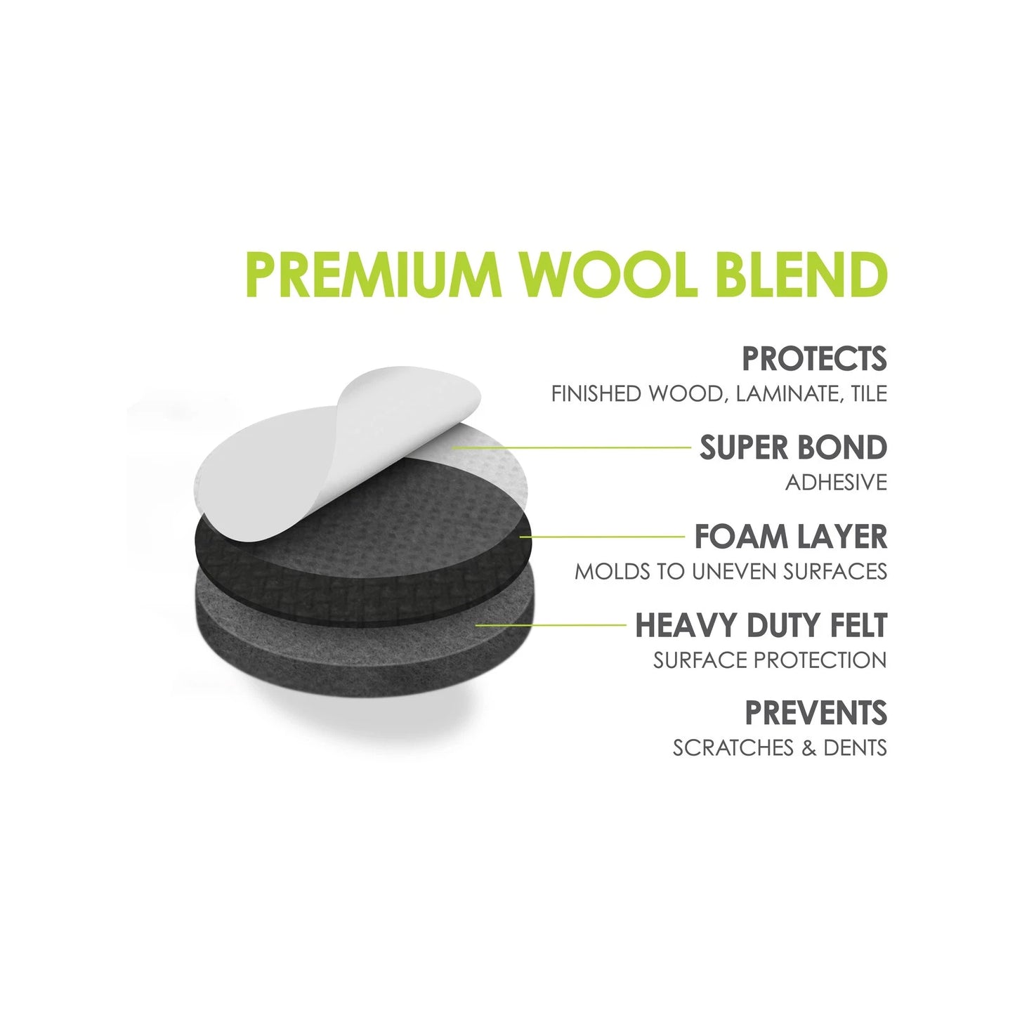 Slipstick 38mm Grey Round Wool Blended Felt Pads - 12 Pack, Floor Protection