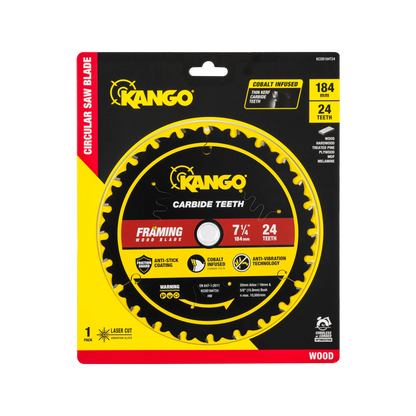 Kango 184mm 24T Wood Circular Saw Blade, Cobalt-Infused, Anti-Stick, Anti-Kickback