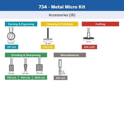 Dremel 16 Piece Metal Micro Accessory Kit - Carving, Engraving, Grinding, Cutting, Polishing