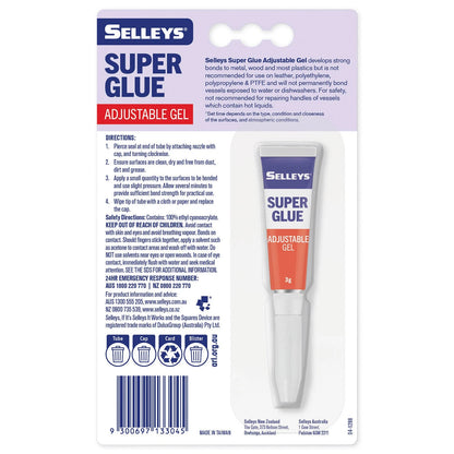 Selleys 3g Super Glue Adjustable Gel - Fast-Setting, Moisture Resistant, Clear Drying