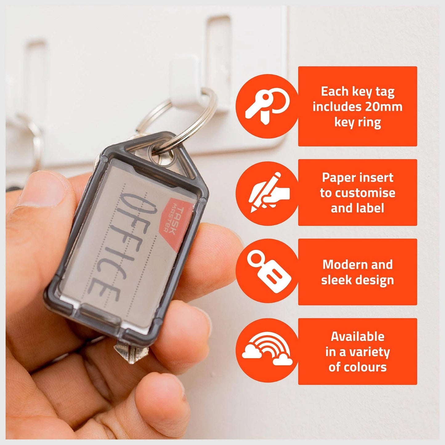 Taskmaster Black Key Tags 56x29x6mm, 50 Pack - Durable, Easy Labeling, Secure Attachment