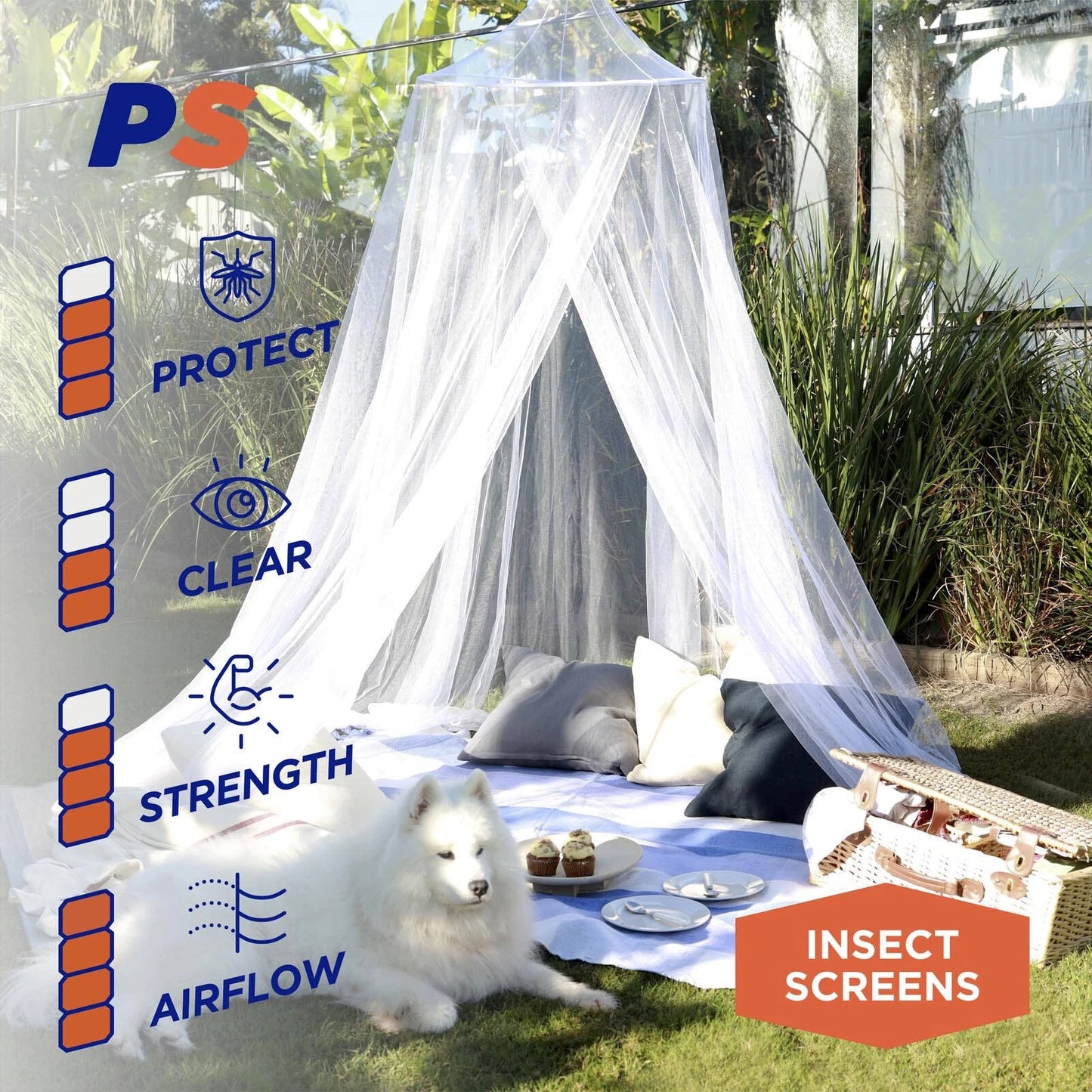 Permastik Large Mosquito Bed Net Kit, Fits King Beds, Polyester Mesh, Easy Install