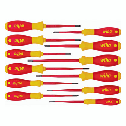 Wiha 12 Piece Insulated Screwdriver Set, SoftFinish, VDE 1000V, Slim Blades