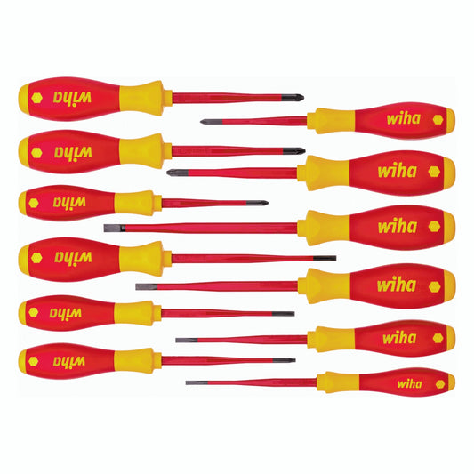 Wiha 12 Piece Insulated Screwdriver Set, SoftFinish, VDE 1000V, Slim Blades