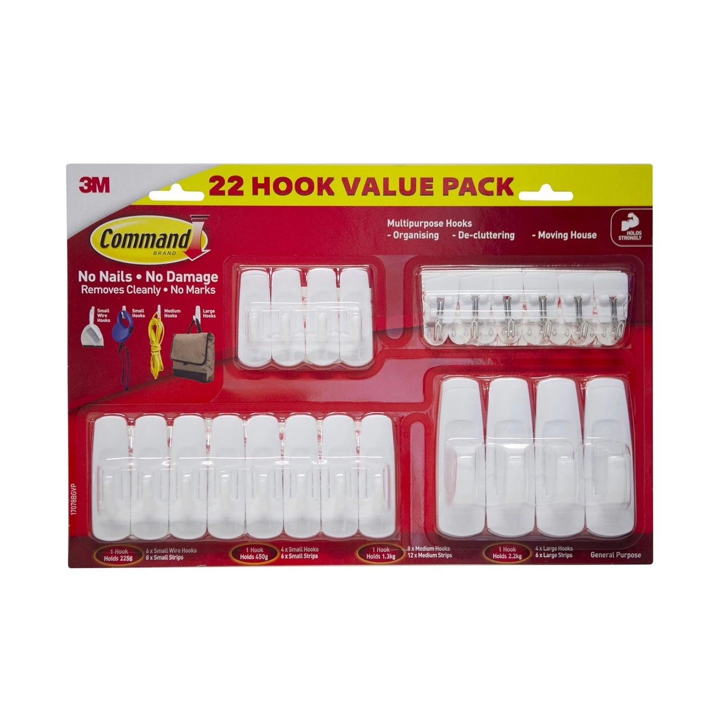 Command White Mixed Wall Adhesive Hooks 22 Pack - Variety Sizes, Damage-Free, Reusable
