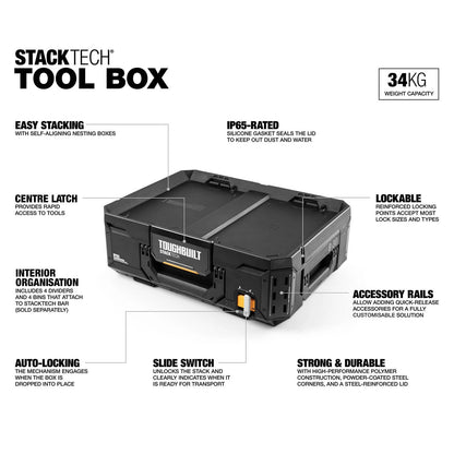 ToughBuilt StackTech Tool Box - Durable, IP65 Water Resistant, Easy Stacking, Customizable