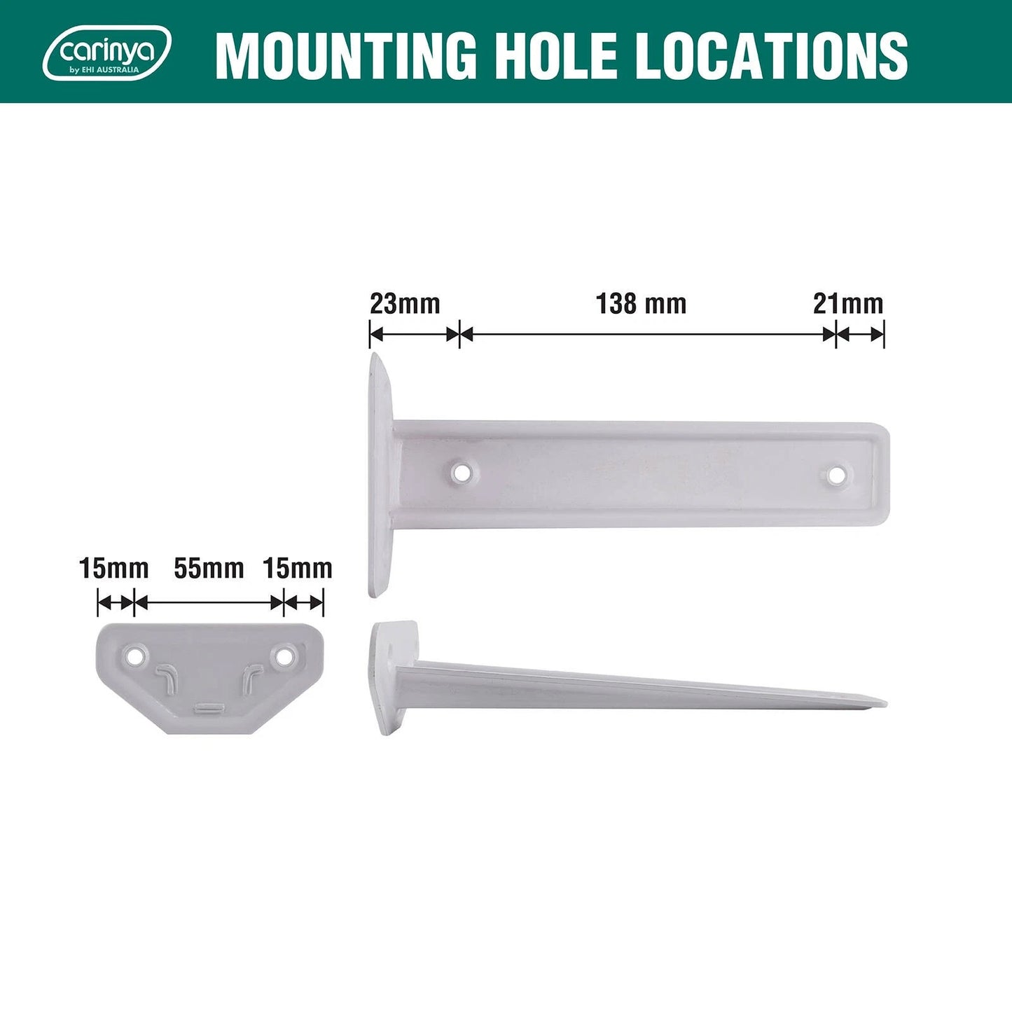 Carinya White Floating Shelf Bracket, 185x44mm, 50kg Load, Powder-Coated Steel, Indoor/Outdoor