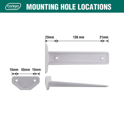 Carinya White Floating Shelf Bracket, 185x44mm, 50kg Load, Powder-Coated Steel, Indoor/Outdoor