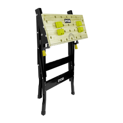 Ryobi Foldable Workbench with Adjustable Angles, Bamboo Surface, Portable Design