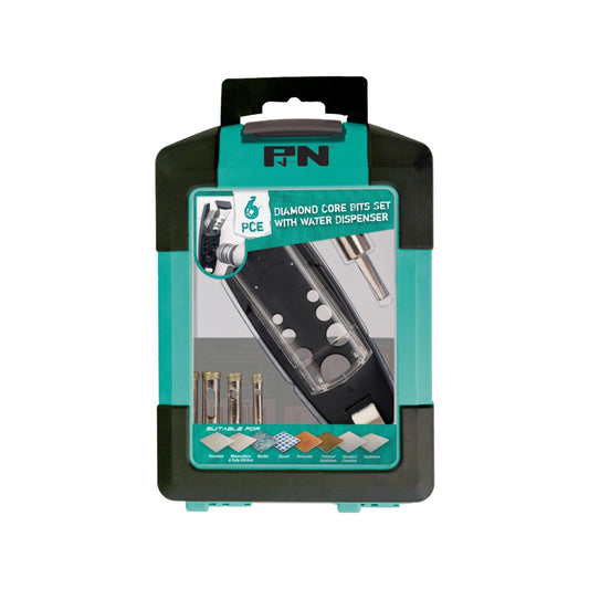 P&N 6 Piece Diamond Drill Bit Set with Water Dispenser - Resin Bonded Coating, Electro Plated