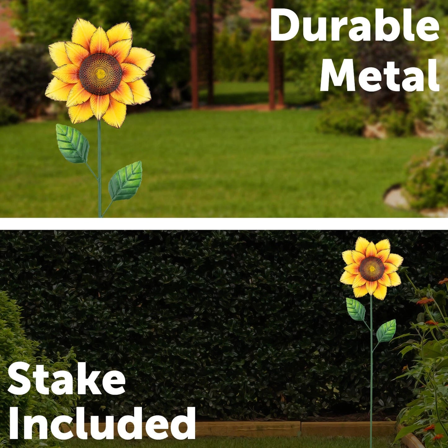 Yellow Metal Sunflower Garden Stake 20x74cm - Durable Outdoor Decoration