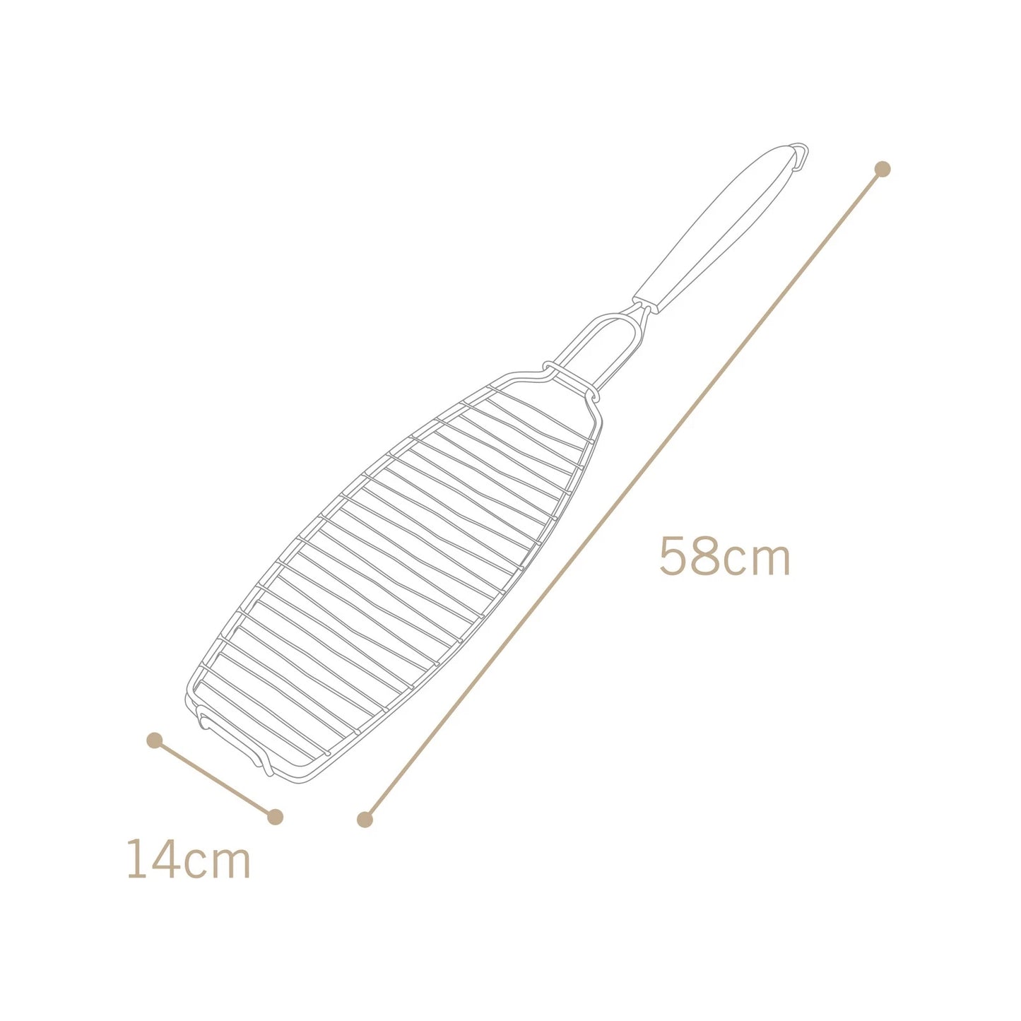 Fish Griller Stainless Steel Basket with Heat-Resistant Handle, Easy Flip, 605mm Depth