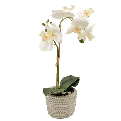 Un-Real 38cm White Artificial Orchid Flowers in Decor Pot - Elegant, Low Maintenance Decor