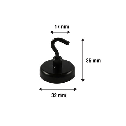 Everhang Black Magnetic Hooks 4 Pack - Strong 6.3kg Pull, Versatile, Durable Coating