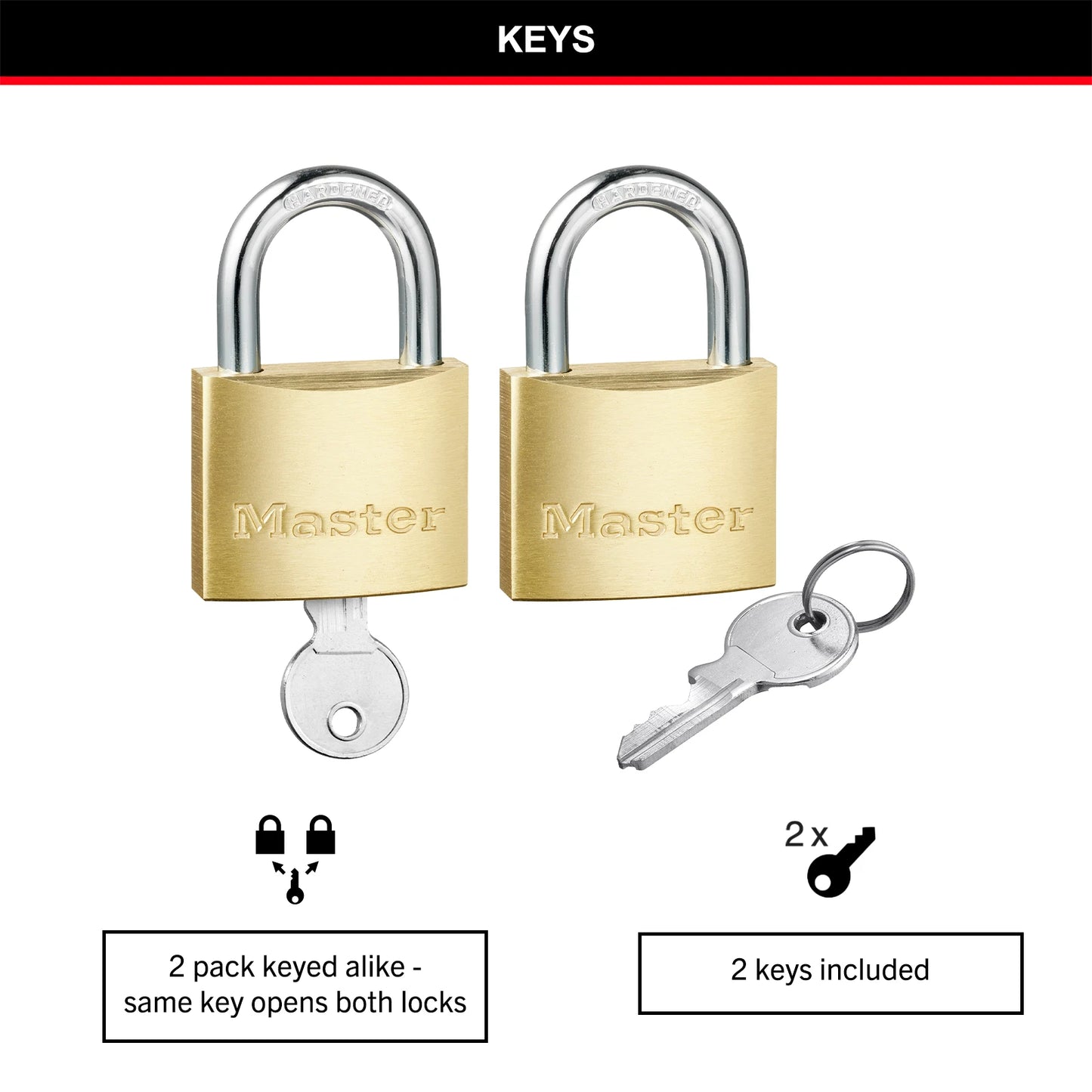 Master Lock 40mm Brass Keyed Padlock 2 Pack, Corrosion-Resistant, Dual Locking Levers