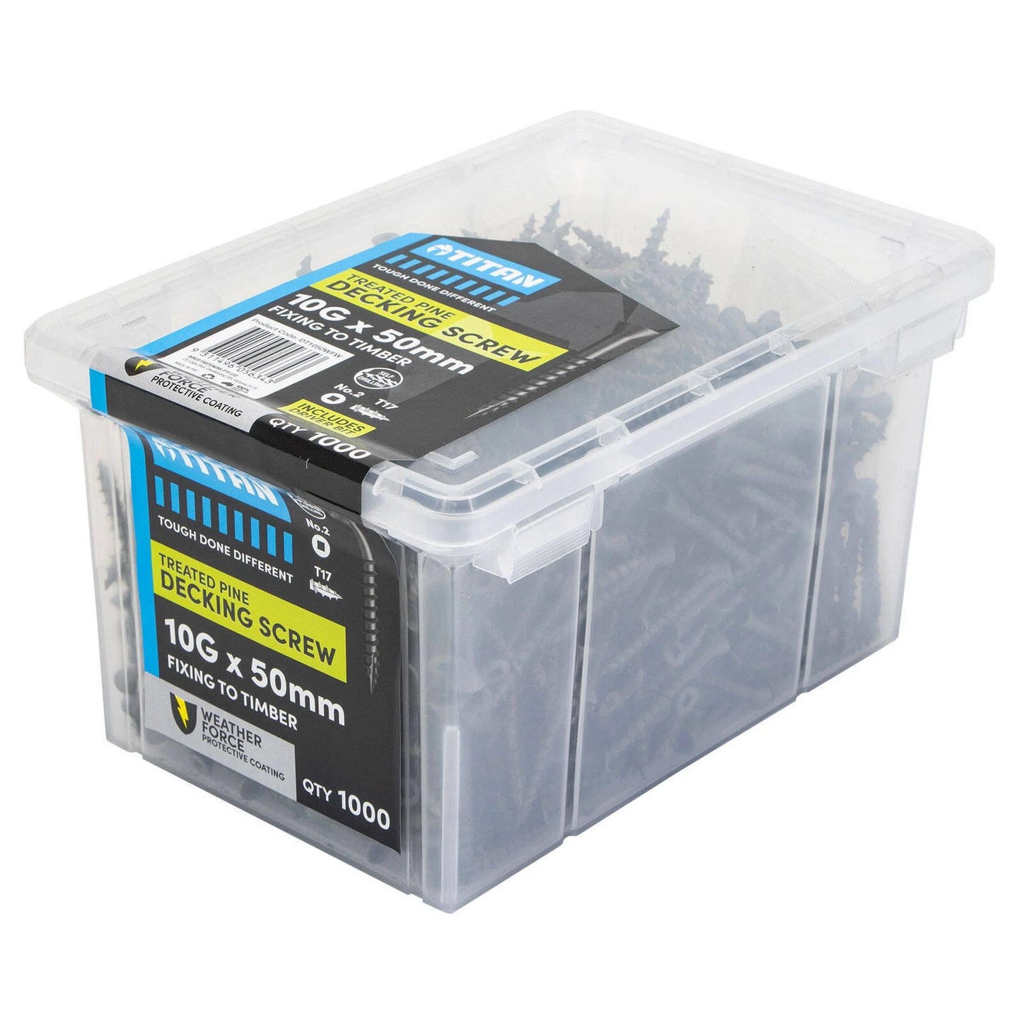 Titan 10G x 50mm Weather Force Treated Pine Decking Screws - 1000 Pack, Corrosion Resistant