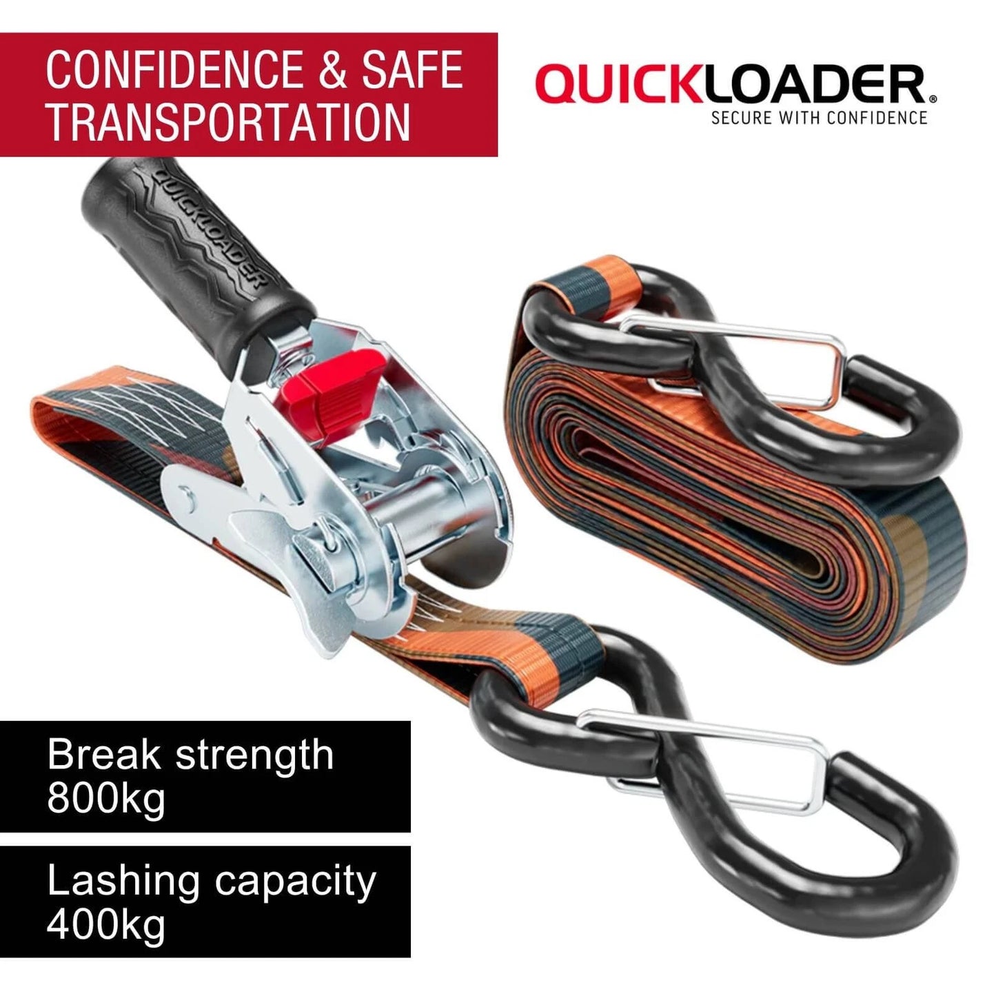 Quickloader Rebel Ratchet Strap 25mm x 4m 400kg Lashing Capacity 2 Pack - Durable & Visible