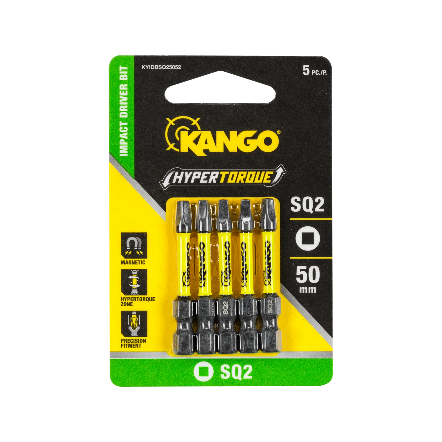 Kango HYPERTORQUE 50mm SQ2 Impact Driver Bit 5 Pack with Magnetised Tips