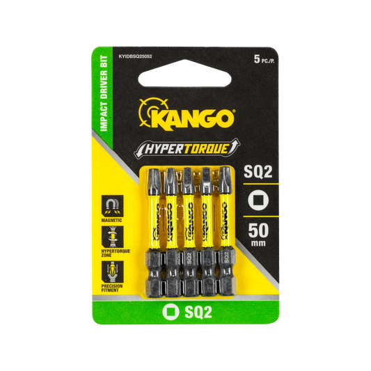 Kango HYPERTORQUE 50mm SQ2 Impact Driver Bit 5 Pack with Magnetised Tips