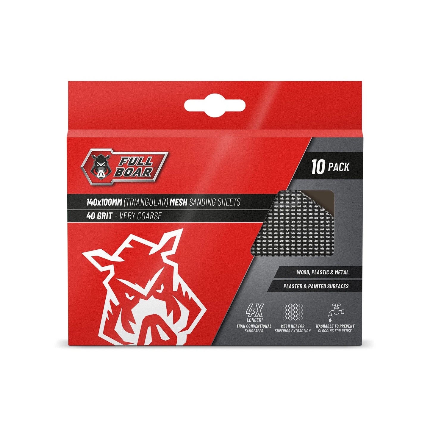 Full Boar 40G Triangular Mesh Sanding Sheets 10 Pack - Universal, Reusable, Long-Lasting
