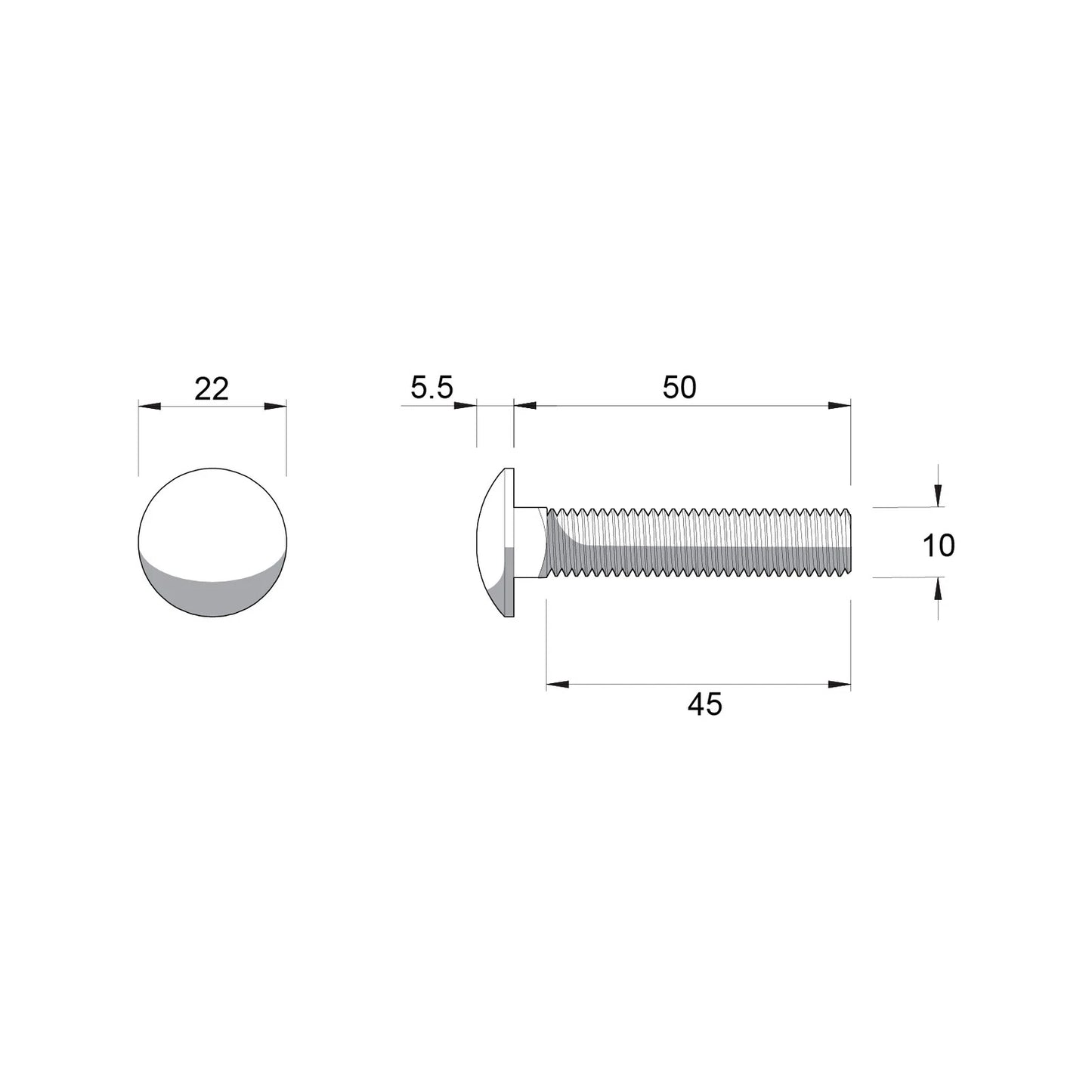 ZENITH M10 x 50mm Zinc Plated Cup Head Bolt & Nut, Corrosion Resistant, AS Compliant