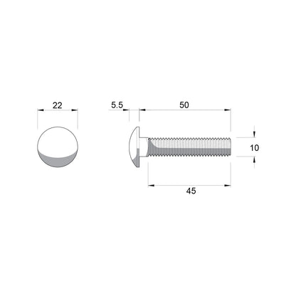 ZENITH M10 x 50mm Zinc Plated Cup Head Bolt & Nut, Corrosion Resistant, AS Compliant