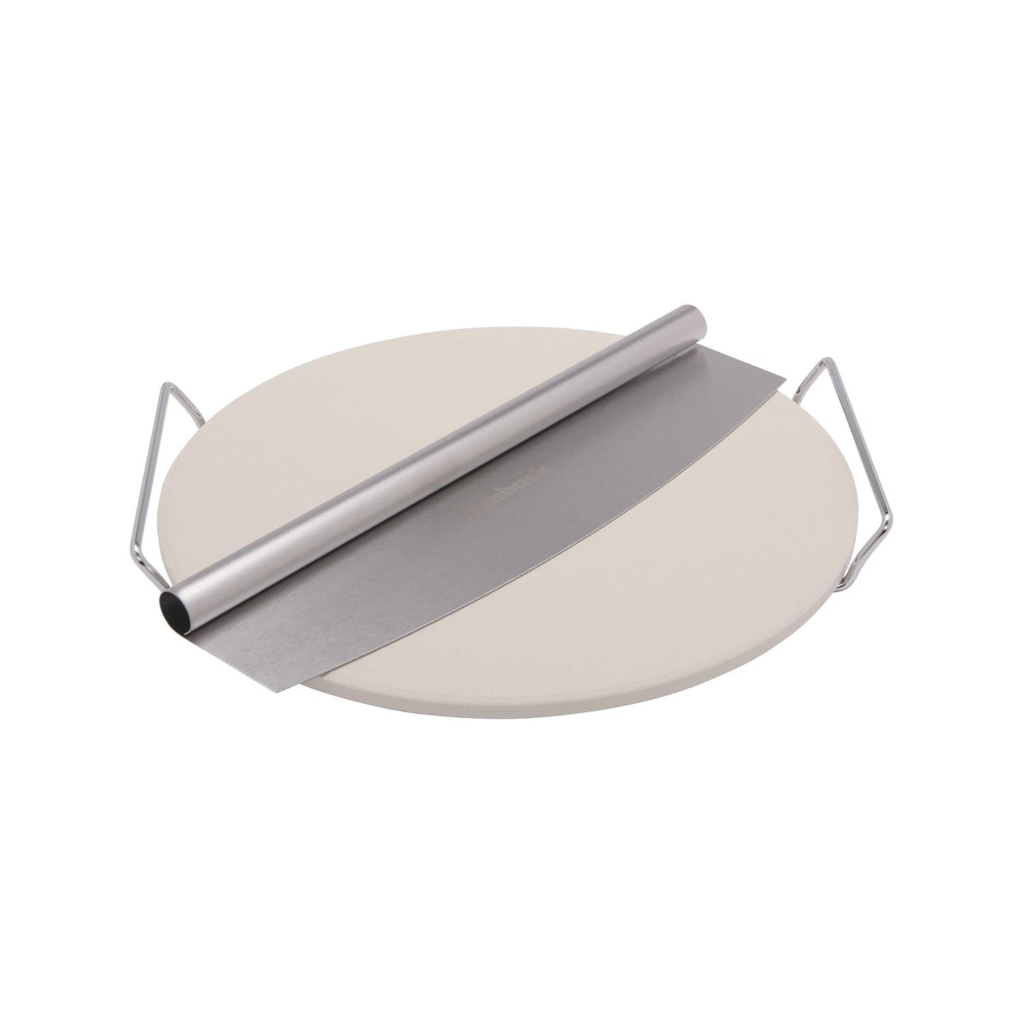 Jumbuck 33cm Ceramic Pizza Stone with Cutter & Wire Frame for Crispy Crusts