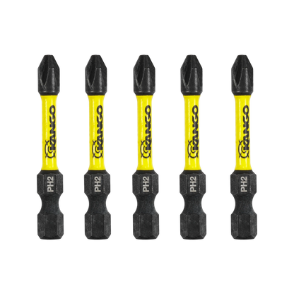 Kango 50mm PH2 Hypertorque Impact Driver Bits 5 Pack - Magnetised HEX Tips, Torsion Zone